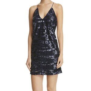 Lucy Paris Womens Blue Sequin Mini Slip Dress V Neck Cross Back size XS